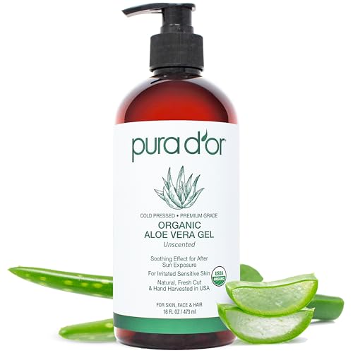 PURA D'OR Organic Aloe Vera Gel 16 oz - USDA Certified