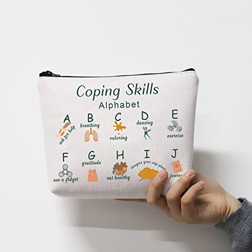 Coping Skills Alphabet Cosmetic Bag Mental Health Gift Self Care Makeup Zipper Pouch Bag for Makeup Zipper Pouch Bag for Counselor, Psychologist (Coping Skills Alphabet)