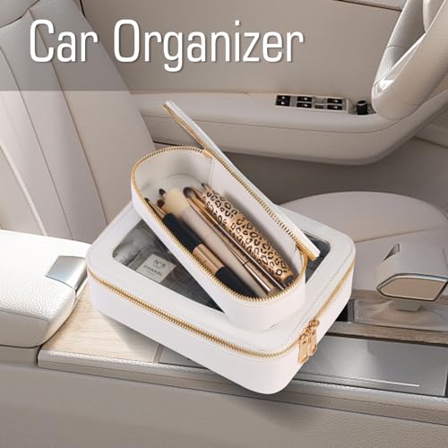 Small Clear Makeup Bag Toiletry Bag Cosmetic Bag and Makeup Brush Holder,Waterproof Makeup Pouch Travel Bag Organizer Case with Zipper for Women Toiletries and Car Organizer