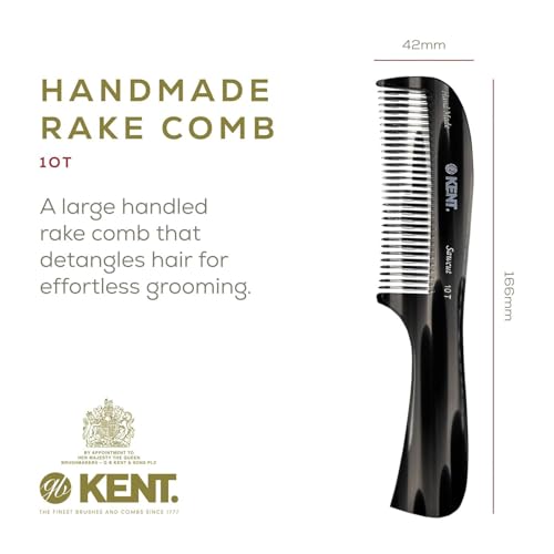 Kent 10T Graphite and Tortoise Large Detangler Comb, Handmade Wide Tooth Comb for Curly Hair, Detangling Combs For Wet and Dry Hair, Combs for Thick Hair, Saw-Cut and Hand Polished Made in England