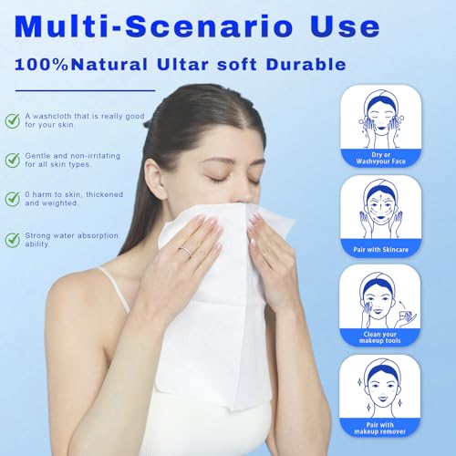 XL Disposable Face Towels,100% Biodegradable,Ultra Soft Makeup Remover Wipes for Sensitive Skin, 10 x 12 "50 Ct, 1 pack