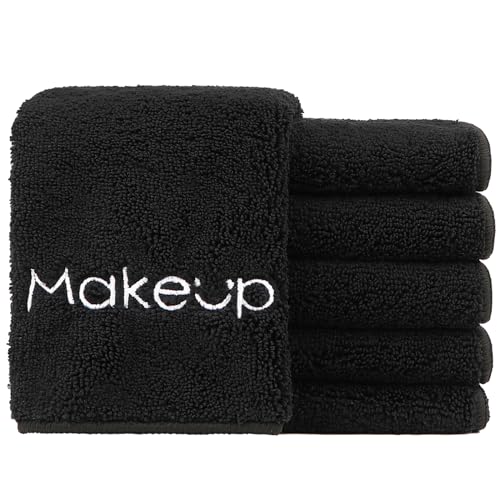 HOMEXCEL Makeup Remover Cloth 6 Pack,Premium Washable Soft 13x13 Inch Facial Cleansing Makeup Towels,Quick Dry Microfiber Face Towels Washcloths for All Skin Types,Black