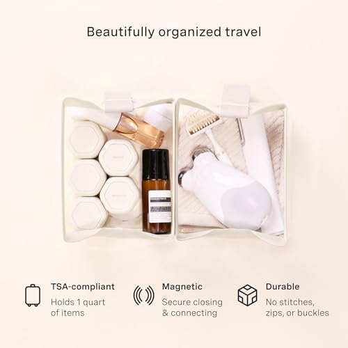 Cadence Parcel - Clear Kit with Magnetic Closure - Durable and Leak-Resistant Travel Toiletry Kit - TSA-Compliant & Modular Design - Hygiene Bag for Travel Essentials - 1 Qt - Pebble