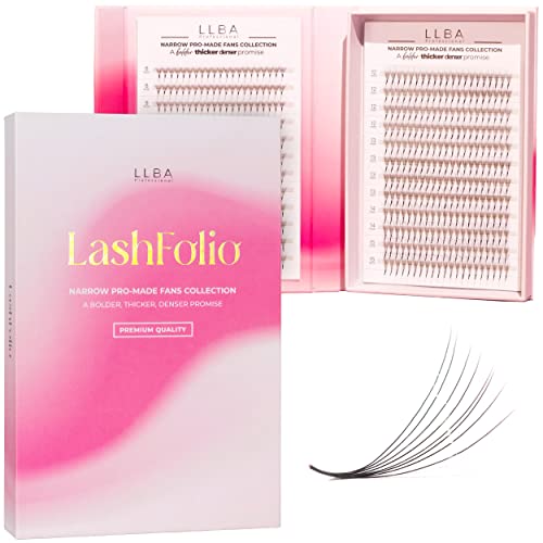 LLBA LashFolio Narrow Promade Fans | Handmade Volume Eyelashes | Multi Selections 5D~10D | C CC D Curl | Thickness 0.03~0.07mm | 8-15mm Length | Long Lasting & Easy Application