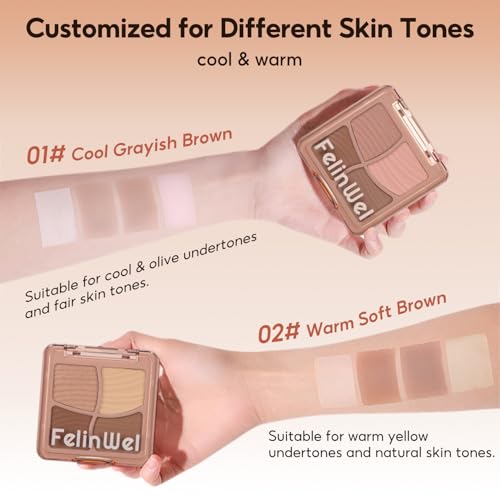 FelinWel Highlight Contour Makeup Palette Effortless Blending Matte Shimmer Highlighter Palette and Bronzer Powder for Warm Toned Skin