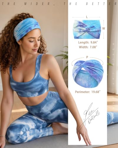REOTECALL 6 Pack Extra Wide 7.08in Non-Slip Boho Tie-Dye Headbands for Sports Yoga
