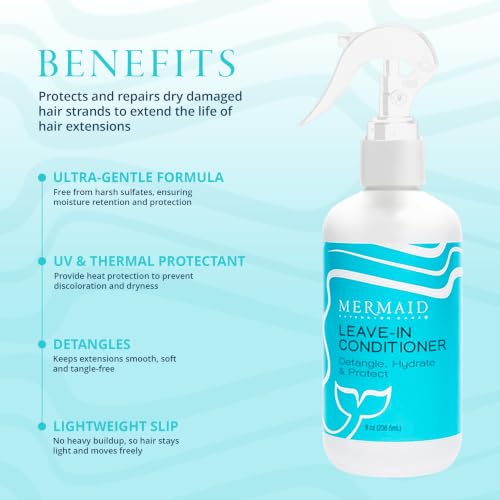 Mermaid Extension Care Leave-In Conditioner with Heat Protectant - 8 Fl Oz - Suitable for Extensions & Natural Hair