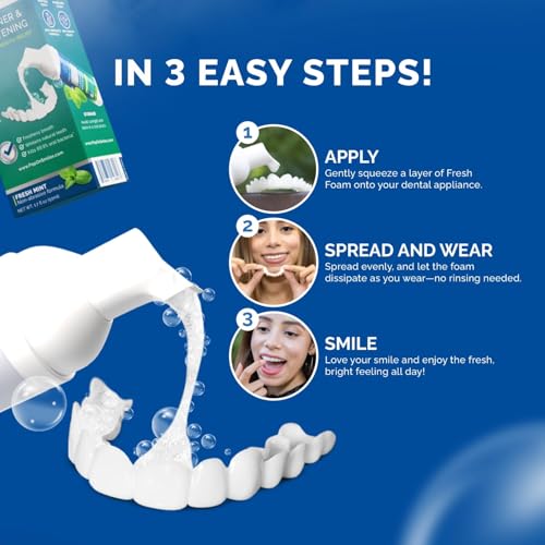Aligner & Retainer Cleaner Fresh Foam ? Dry Mouth Relief, Compatible with All Clear Aligners, Retainers, Mouth Guards, Night Guards, Veneers, Whitens, Freshens, 3% Hydrogen Peroxide, Mint - 50ml 3pcs