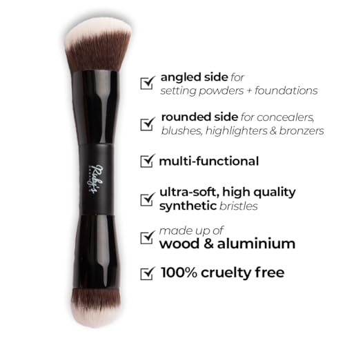 Ruby's Organics Makeup Brush Dual Ended, Multipurpose brush for Foundation, Concealer, Blush and Compact for flawless finish, Blending Brush, Powder Brush, Cruelty-free brush