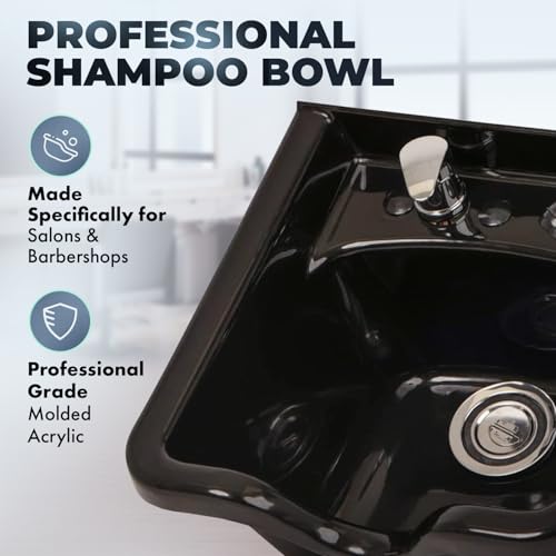 Buy-Rite Shampoo Bowl Acrylic Deep Wide Sink Black for Salon Stations