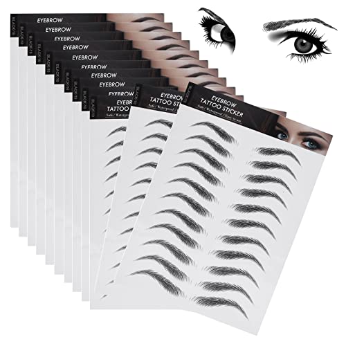 4D Hair-Like Eyebrow Tattoos - 12 Sheets Waterproof Long-Lasting Eyebrow Transfers - Peel Off Stickers - Classic Style, 132 Pairs