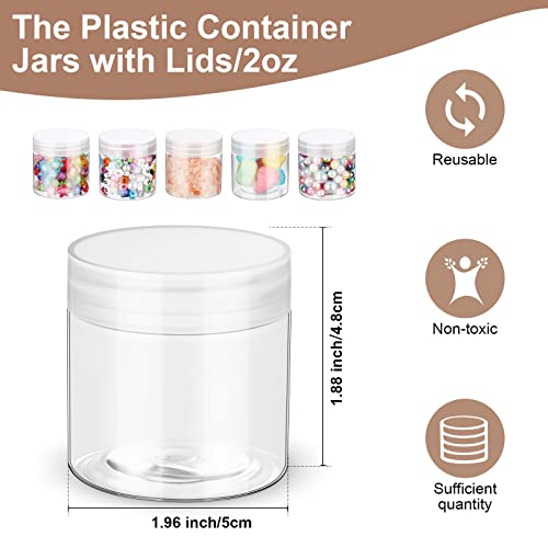eBoot 150 Piece 2 Oz Plastic Container Jars with Lids Round Clear Cosmetic Empty Clear Plastic Jars for Lotion, Cream, Makeup, Eye Shadow, Rhinestone, Samples, Pot, Travel Storage(2 Oz)