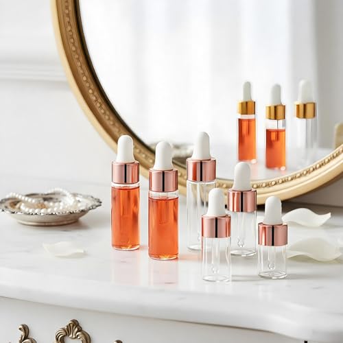 8 Pack Glass Dropper Bottles with Rose Gold Caps – 2ml to 5ml