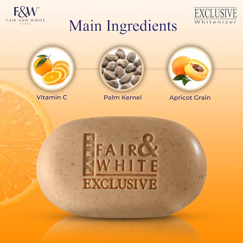 Fair and White Exclusive Exfoliating Soap - 7 oz / 200 g - Skin Brightening Bar, Moisturizing Soap for Uneven Skin Tone, with Vitamin C and Shea Butter