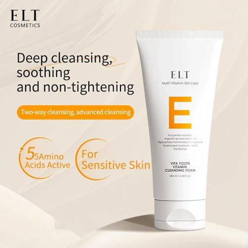 ELT Multi Vitamin Skincare Vita Youth Vitamin C Cleansing Foam, 6.08 fl oz - Brightening & Pore-Refreshing Cleanser for Glowing, Youthful-Looking Skin