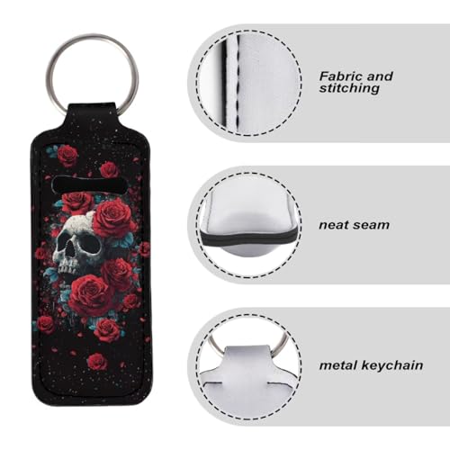 Rose Skeleton Chapstick Holder Keychain with Metal Ring