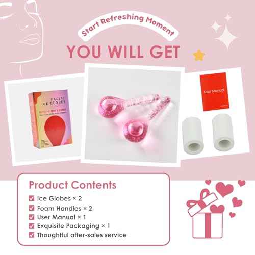 Ice Globes Facial Cooling Tools, Cryo Beauty Balls with Anti-Slip Handle for Face, Eyes & Neck, Soothing Cold Massage Tool for Relaxing & Refreshing Skincare Routine, Glitter Pink