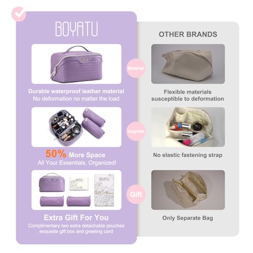 BOYATU 3-Piece Travel Makeup Bag Set - Large Capacity Vegan Leather
