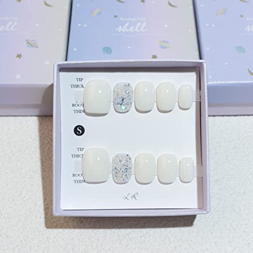 LIGHT RAIN Press on Nails - Day, 3D Luxury Reusable Seven Layers Gel UV Finish False Nails, Handmade Nail Art with Design by Licensed Manicurist, Short Square Shape, Medium Size