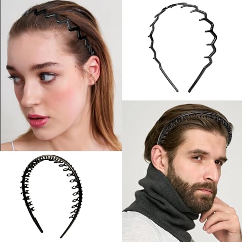 Dazzhues 8 PCS Fashion Non Slip Plastic Headbands with Teeth Comb Skinny Hair Band Effortless Unisex Headwear Hair Accessory for Women Men Teens Girls Decorations (Bright Black)