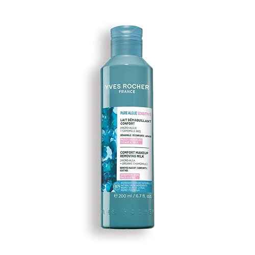 Yves Rocher Pure Algue Comfort Makeup Remover Milk for Sensitive Face & Eyes ? Gentle Cleanser with Organic Algae & Chamomile ? Hydrating Soothing Skincare 200 ml/6.7 fl.oz.