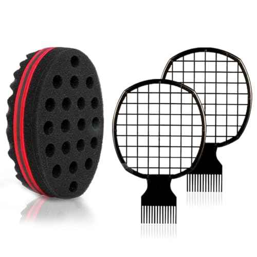 3 Pcs Afro Twist Upgrade Set: Hair Sponge Double-sided and 2 Twist Comb, Curl Sponge Hair Brush for Women Men Barber Personal Styling