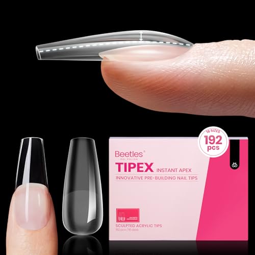 Beetles Tipex Instant Apex Nail Tips - Clear Medium Coffin, 192pcs, 16 Sizes