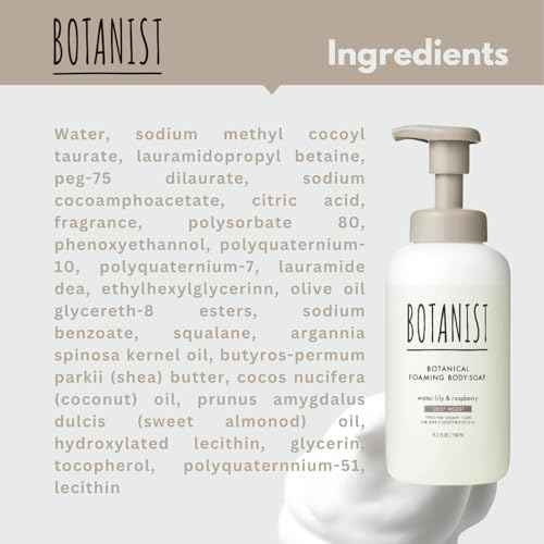 Botanist Shea Butter Body Wash Foaming for Women & Men, Moisturizing Liquid Soap for Sensitive & Dry Skin, Botanical Buttermilk™ from Japan, Sulfate & Paraben Free, Water Lily & Raspberry, 30.4 Fl Oz