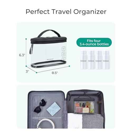 BAGSMART TSA Approved Toiletry Bag, Clear Makeup Cosmetic Bag Organizer, Quart Size Travel Bag for Toiletries, Carry-on Travel Accessories Essentials, 1 Pack-Black