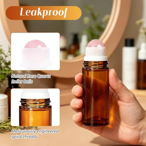 Rose Quartz Essential Oil Roller Bottles 2 Pack 50ml & 30ml