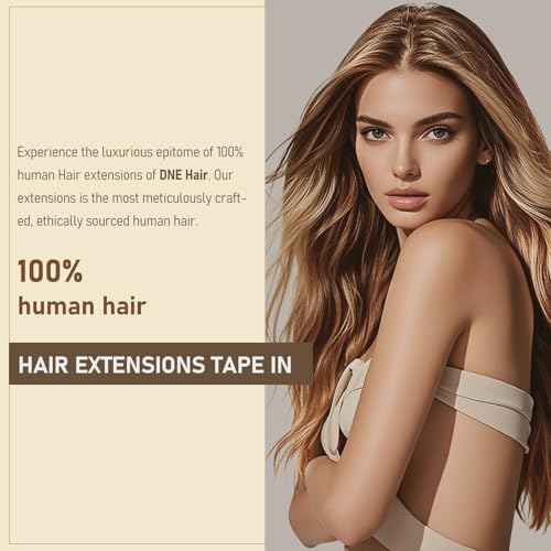 DNE Tape in Hair Extensions Real Human Hair 18 inches 20Pcs/50g/Pack Seamless Dark Brown to Chestnut Brown#T4-P4/27 Straight Invisible Double Sided Tape in Hair Extensions for Women/Girls