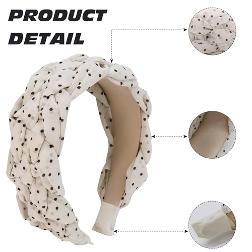 2 Pack Polka Dot Headbands for Women - Wide Braided Hair Bands