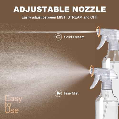 Plastic Spray Bottles (2-Pack, 16.9 Oz) Heavy Duty Spraying, Mist & Stream, Empty Water Sprayer Bottle for Cleaning Solutions, Essential Oils, Hair, Plants, BBQ, Dog Cat Behavior Correction (Clear)
