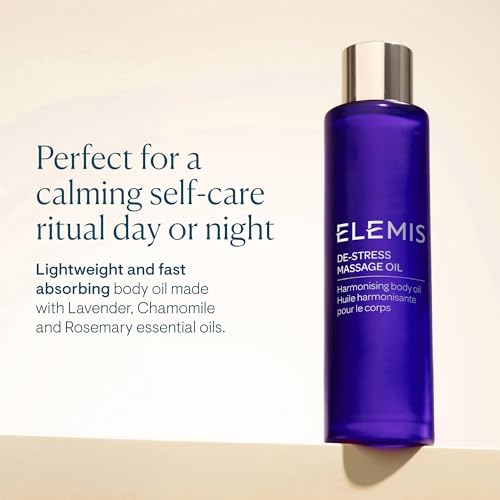 ELEMIS De-Stress Massage Oil | Harmonizing Oil Deeply Nourishes, Relaxes, and Calms the Body and Mind with a Blend of Essential Oils, 3.3 Fl Oz
