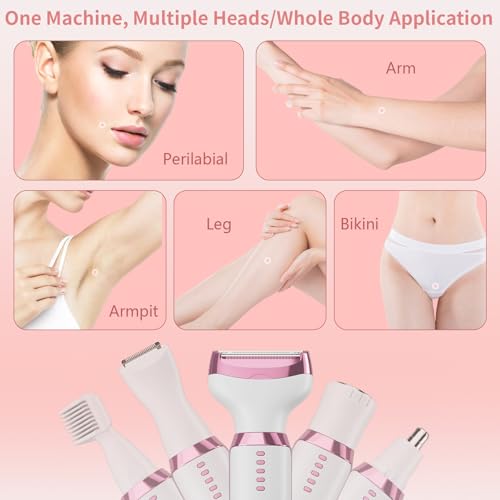 RUIM Electric Razors for Women, Painless 5 in 1 Shaver for Legs Bikini Facial Hair Removal, Body Wet/Dry Razor Water Resistant Grooming Kit, Cordless Womens Trimmer for Grooming