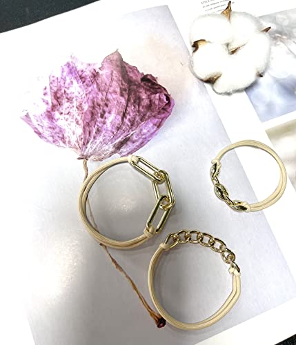 3 PCS Bracelet Hair Ties for Women with Beige Black Elastic Hair Ropes Ponytail Holder 2 in 1 No Crease Hair Bands Gold Silver Metal Hair Ring(Color A)