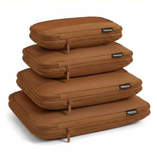 SOARSAIL Light Brown 4-Piece Compression Packing Cubes for 3-7 Day Travel