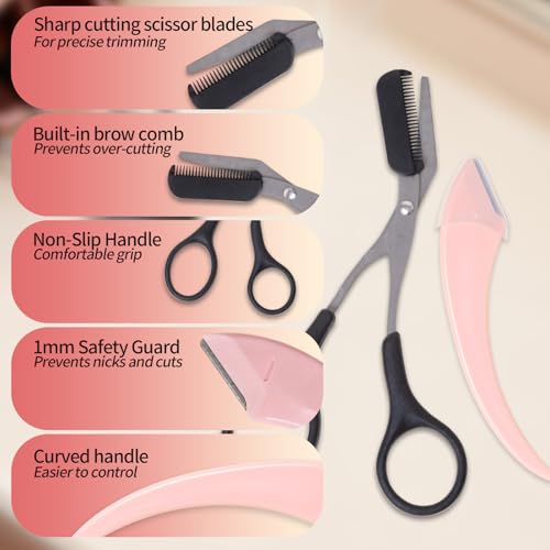 5-Pack Eyebrow Scissors with Comb - Stainless Steel Trimmer & Razor Set for Women & Men