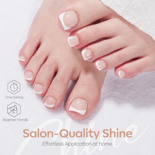 Modelones Short Square Press On Toenails - Nude French Tip Kit (36 Pcs)