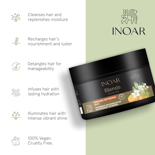 Inoar Blends Mask with Vitamin C & Argan Oil Moisturizing Hair Treatment for Dry Hair, Vegan & Cruelty-Free, 8.8 Fl Oz