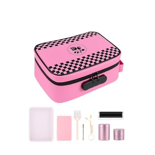 ANZOME Large Smell Proof Storage Bag, Lockable Travel Organizer Case with 3-Digit Combination Lock, Activated Charcoal Odor Control, Waterproof Zipper Pouch with 7 Accessories, Pink