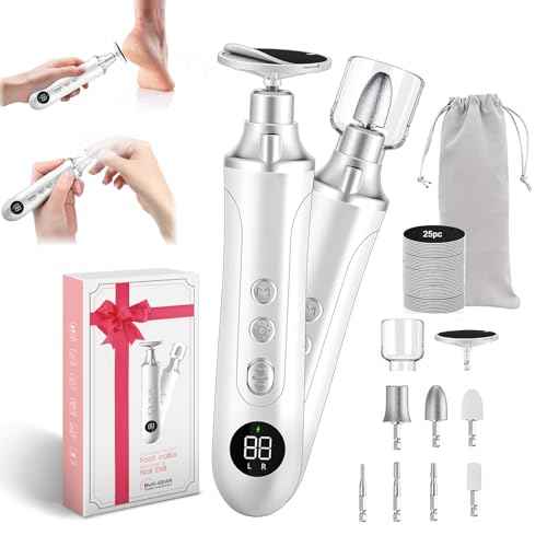 Electric Foot Callus Remover, 2 in 1 Rechargeable Foot File & Nail Drill, 15 Adjustable Speed Manicure Pedicure Kit Foot Scrubber with 25 Pcs Sandpaper Discs Pedicure Tool for Dead Skin (White+Pouch)