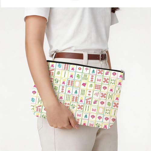 Blue Leaves Multicolor Mahjong Tile Bag Chinoiserie Makeup Bag Case Only