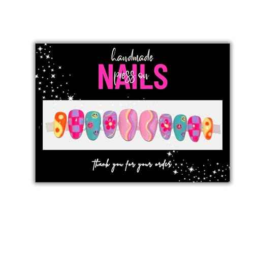 Handmade Acrylic Press On Nails Display Card | 5x7¡± 30 pk | w/Application Aftercare Instructions Inserts Hot Pink & Black Add to Your Bags to Display Nails