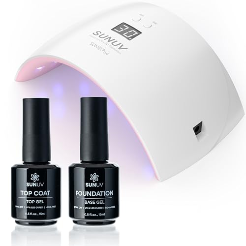 SUNUV SUN9X Plus UV LED Nail Lamp Pink with Top Gel and Base Gel