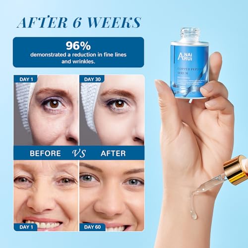 ANAI RUI Copper Peptides Serum for Face -Ghk-Cu Peptide Serum + Hyaluronic Acid - Reduces Fine Lines & Wrinkles, Plumping and Radiant Skin, 1.fl.Oz