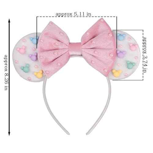 JIAHANG Velvet Mouse Ears Headband with Beads, Velour Hair Bow Hairband, Party Decoration Headwear Hair Accessories for Women Girls
