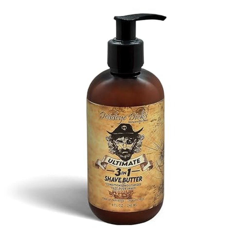 DeadeyeDick's 3-in-1 Shave Butter | Natural Shave Cream for Face, Head & Body | Gentle, Non-Irritating Formula for All Skin Types | 8 FL OZ