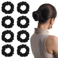 Premium Black Silk Satin Hair Ties Scrunchies - 8 PCS Gift Box