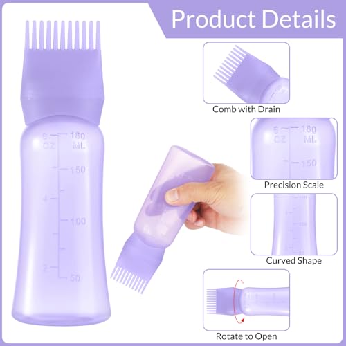 Hair Oil Applicator Bottle 6 OZ with Comb, 2 Pack